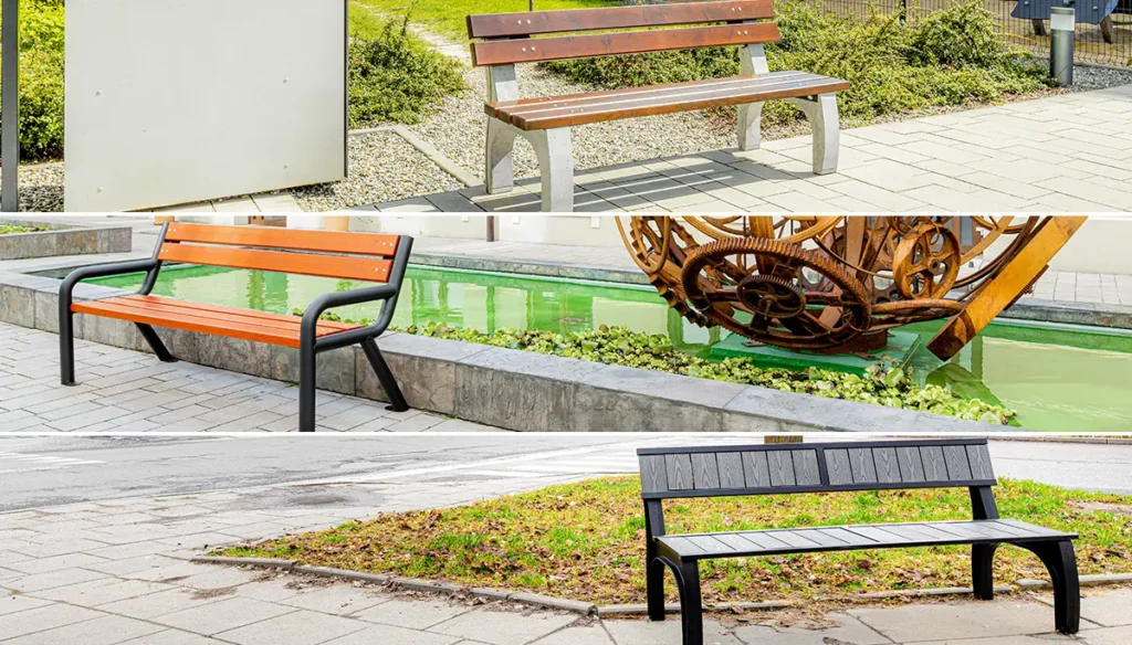 Ławka betonowa, ławka stalowa i ławka żeliwna