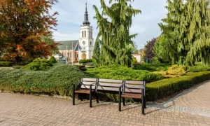 Ławka Agora z miejscem na wózek inwalidzki